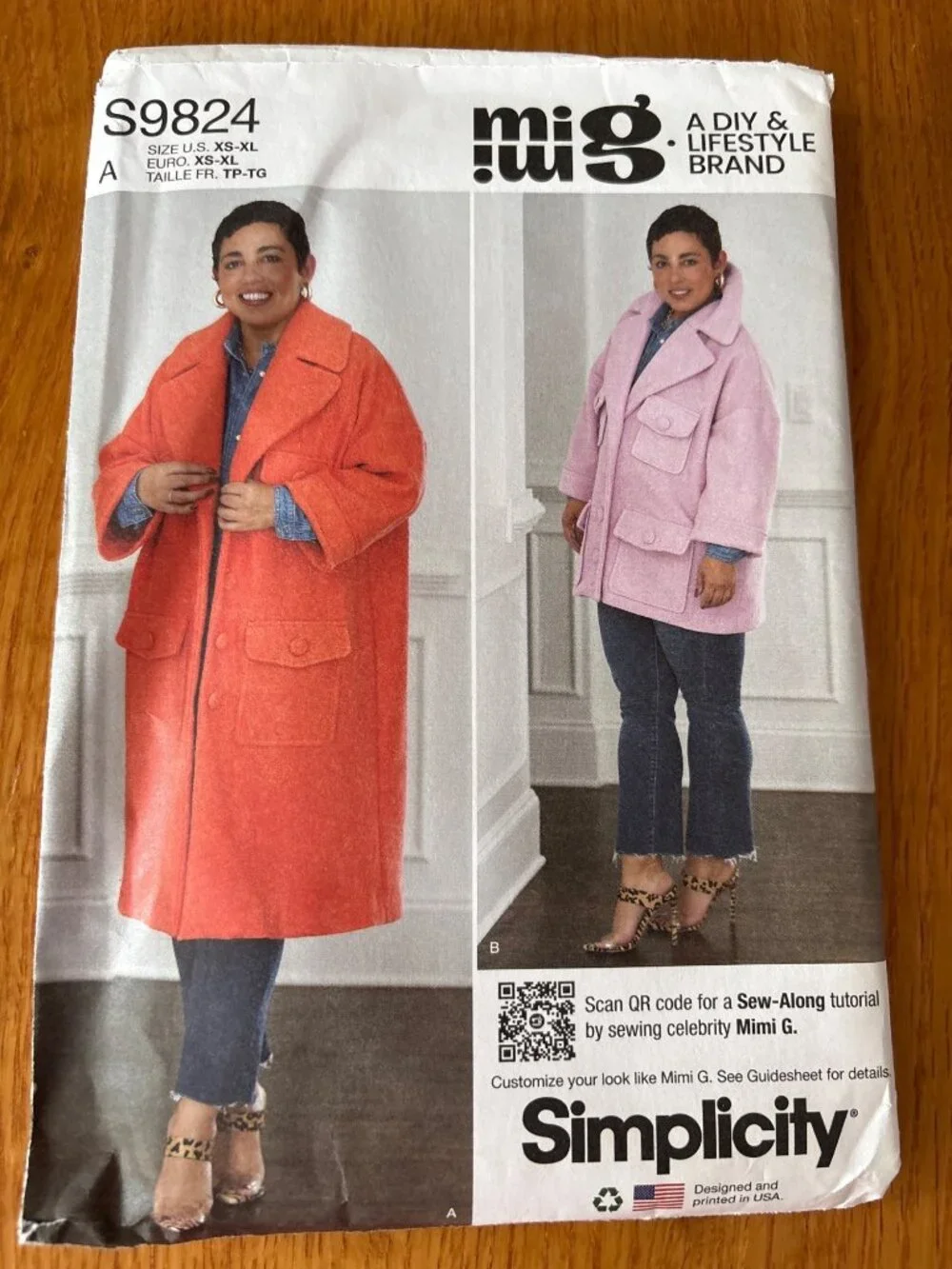 Simplicity S9824 DIY Sewing Pattern Size XS-S-M-L-XL Womens Coat Mimi G Uncut